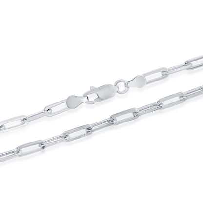 MAZZERI Rhodium Plated 925 Sterling Silver 2.5-3.5mm Paperclip Chain for Men and Women