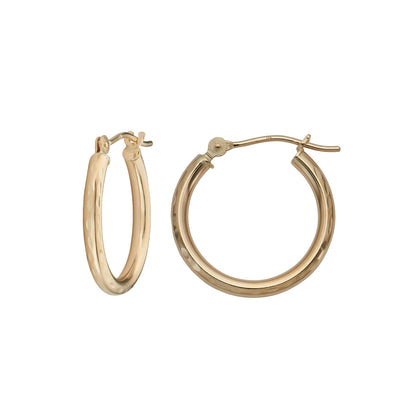 14k Gold Hoop Earrings, 2-mm Thick, Hypoallergenic, - Classic Diamond-cut Design