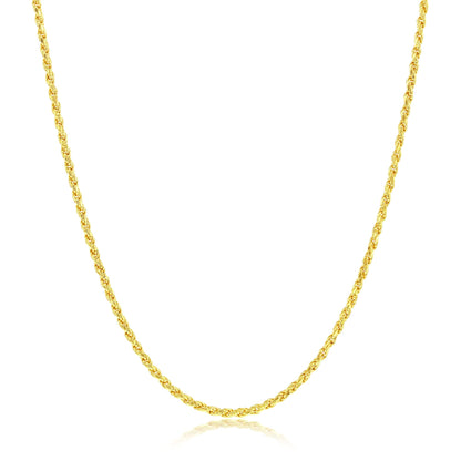 MAZZERI Solid Gold Plated Sterling Silver Italian 1.6mm Diamond-Cut Braided Rope Chain Necklace for Men Women, 925 Sterling Silver Made in Italy