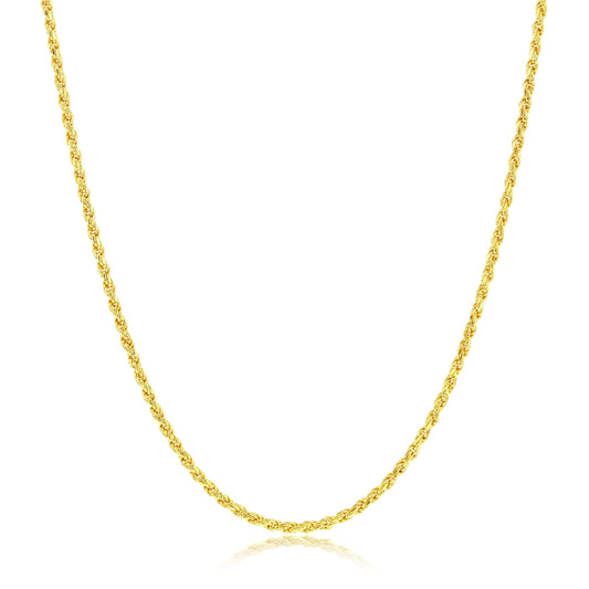 MAZZERI Solid Gold Plated Sterling Silver Italian 1.6mm Diamond-Cut Braided Rope Chain Necklace for Men Women, 925 Sterling Silver Made in Italy
