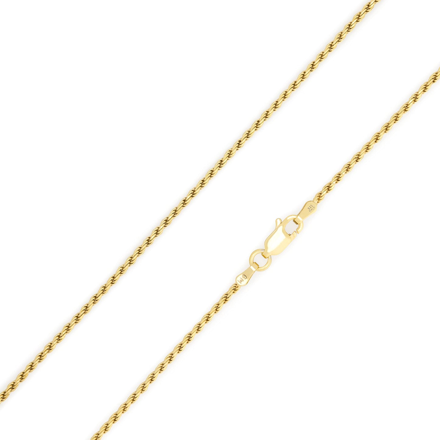 MAZZERI Solid Gold Plated Sterling Silver Italian 1.3mm & 1.6mm Diamond-Cut Braided Rope Chain Necklace for Men Women, 925 Sterling Silver Made in Italy