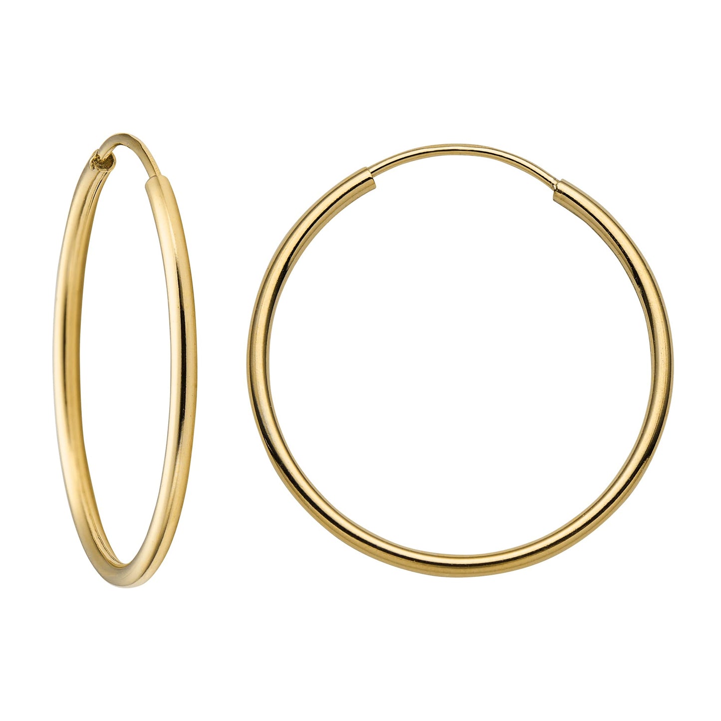 MAZZERI 14k Solid Gold Hoop Earrings For Women, Hypoallergenic, 1-mm thin, Round Endless Closure Gold Hoop Earrings 14k Real Gold
