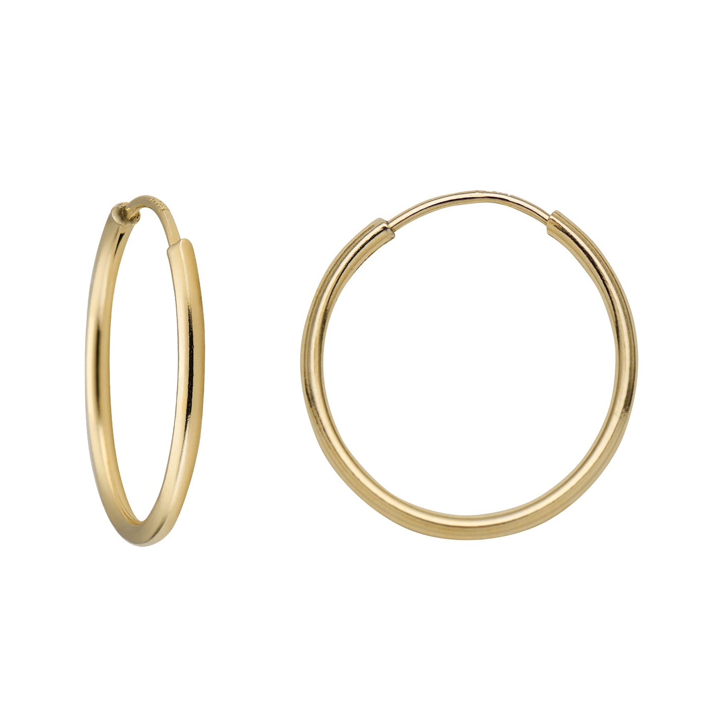 MAZZERI 14k Solid Gold Hoop Earrings For Women, Hypoallergenic, 1-mm thin, Round Endless Closure Gold Hoop Earrings 14k Real Gold