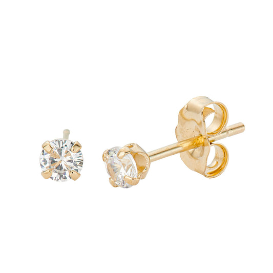 MAZZERI Solid 14k Yellow Gold & Cubic Zirconia Stud Earrings for Women & Men, Hypoallergenic Solitaire Butterfly Pushback Studs for Pierced Ears