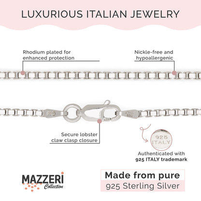 MAZZERI Rhodium Plated 925 Sterling Silver 1mm & 1.6mm Italian Box Chain Necklace 16" - 24"