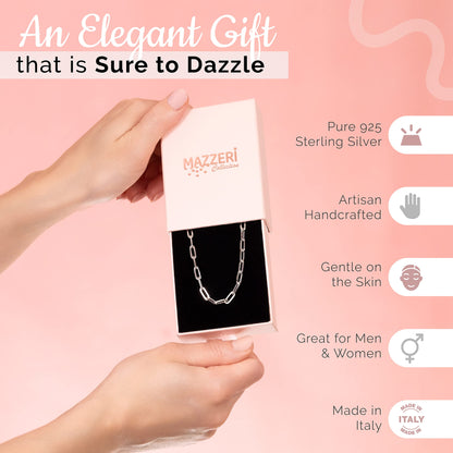 MAZZERI Rhodium Plated 925 Sterling Silver 2.5-3.5mm Paperclip Chain for Men and Women