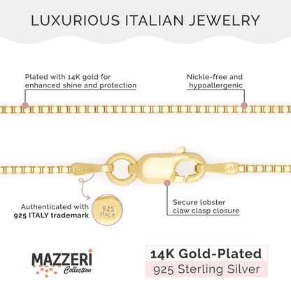 MAZZERI Gold Plated 925 Sterling Silver 1mm & 1.6mm Italian Box Chain Necklace 16" - 24"