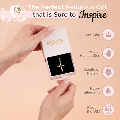 14k Gold Cross Pendant - Angel Design