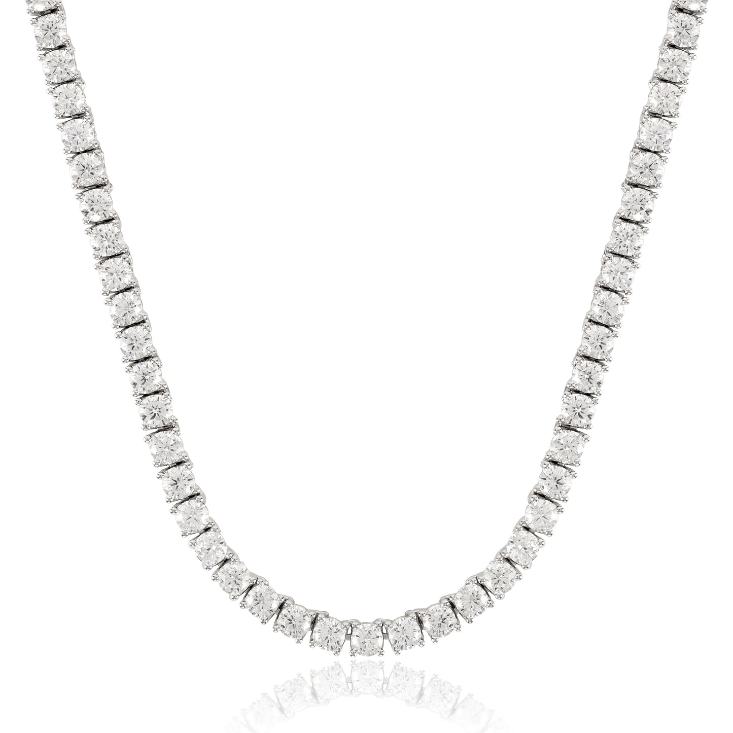 MAZZERI 3.0mm Round Cubic Zirconia Tennis Necklace For Woman And Men - White Gold Plated Hypoallergenic Faux Diamond Chain Necklace
