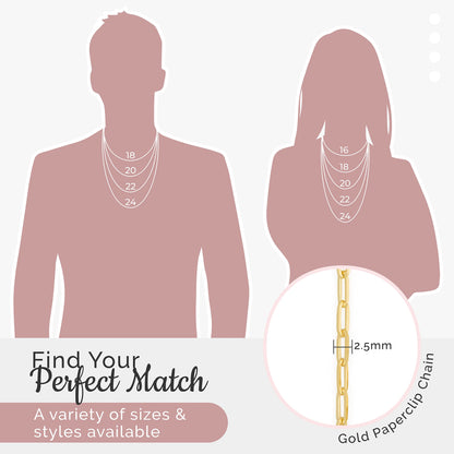 MAZZERI Solid Gold Plated Sterling Silver Italian 2.5 Paperclip Chain Necklace for Men Women, 925 Sterling Silver Made in Italy