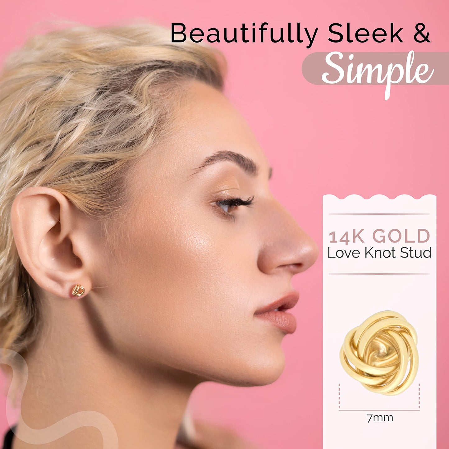 MAZZERI 14k Gold Love Knot Earrings For Women, Classic 14K Gold Knot Earrings For Women- Handmade in USA Solid Gold, Butterfly Pushback Closure, Hypoallergenic,14K Gold Earrings For Woman (7mm)