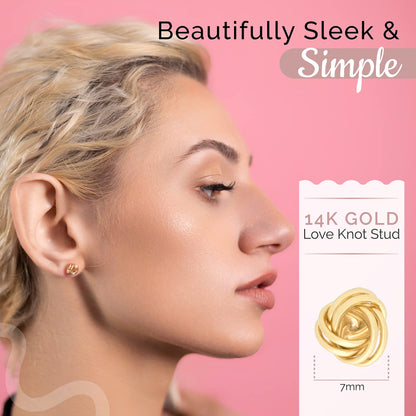 MAZZERI 14k Gold Love Knot Earrings For Women, Classic 14K Gold Knot Earrings For Women- Handmade in USA Solid Gold, Butterfly Pushback Closure, Hypoallergenic,14K Gold Earrings For Woman (7mm)