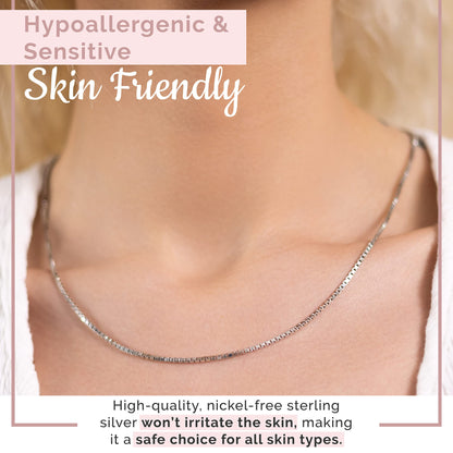 .925 Sterling Silver 1mm & 1.6mm Italian Box Chain Necklace For Women And Men 16" - 24"