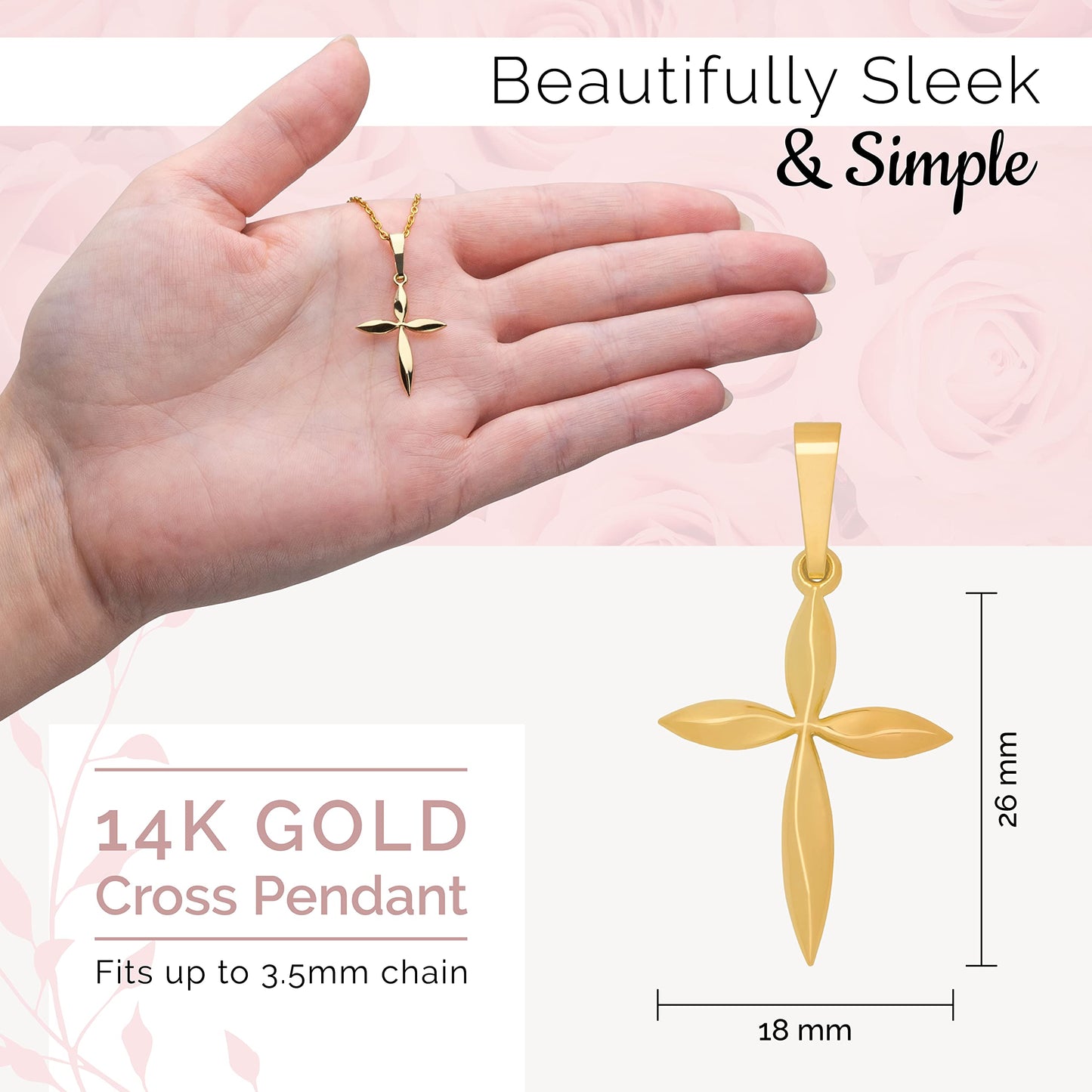 14k Gold Cross Pendant - Angel Design