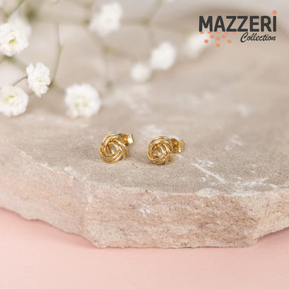 MAZZERI 14k Gold Love Knot Earrings For Women, Classic 14K Gold Knot Earrings For Women- Handmade in USA Solid Gold, Butterfly Pushback Closure, Hypoallergenic,14K Gold Earrings For Woman (7mm)