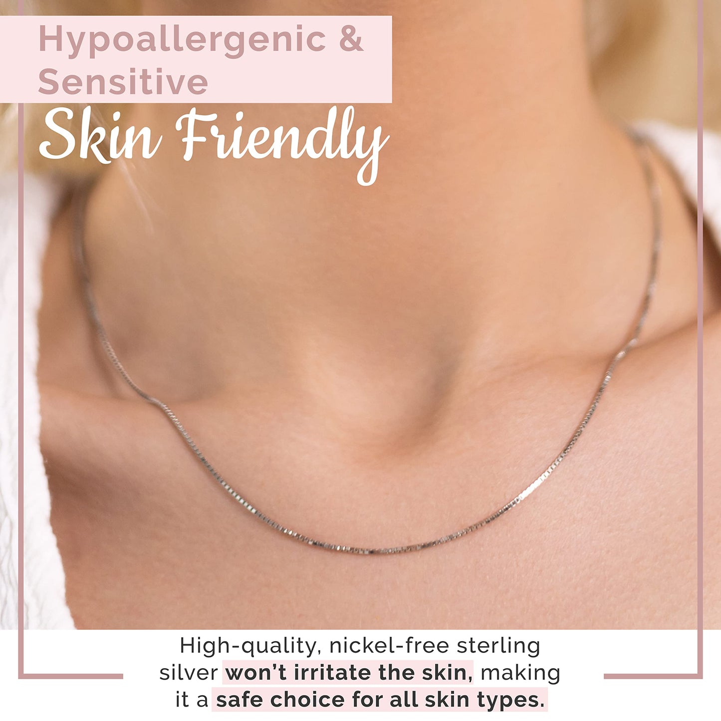 MAZZERI Rhodium Plated 925 Sterling Silver 1mm & 1.6mm Italian Box Chain Necklace 16" - 24"