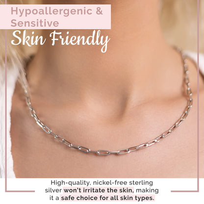 MAZZERI Rhodium Plated 925 Sterling Silver 2.5-3.5mm Paperclip Chain for Men and Women