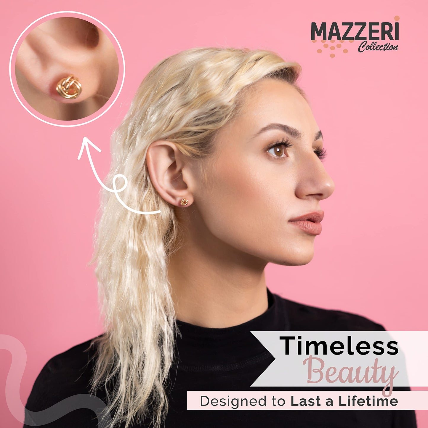 MAZZERI 14k Gold Love Knot Earrings For Women, Classic 14K Gold Knot Earrings For Women- Handmade in USA Solid Gold, Butterfly Pushback Closure, Hypoallergenic,14K Gold Earrings For Woman (7mm)