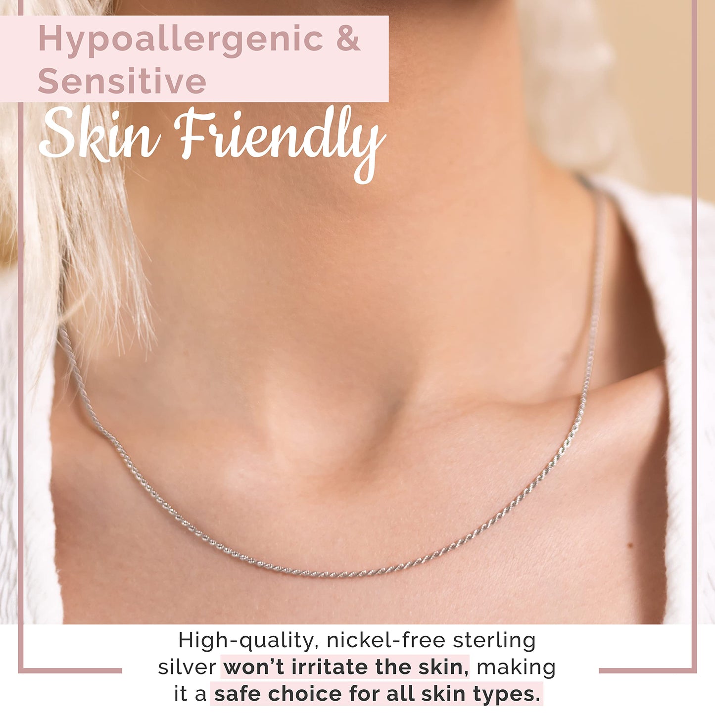 MAZZERI Rhodium Plated 925 Sterling Silver 1.3mm & 1.6mm Italian Rope Chain Necklace 16" - 24"