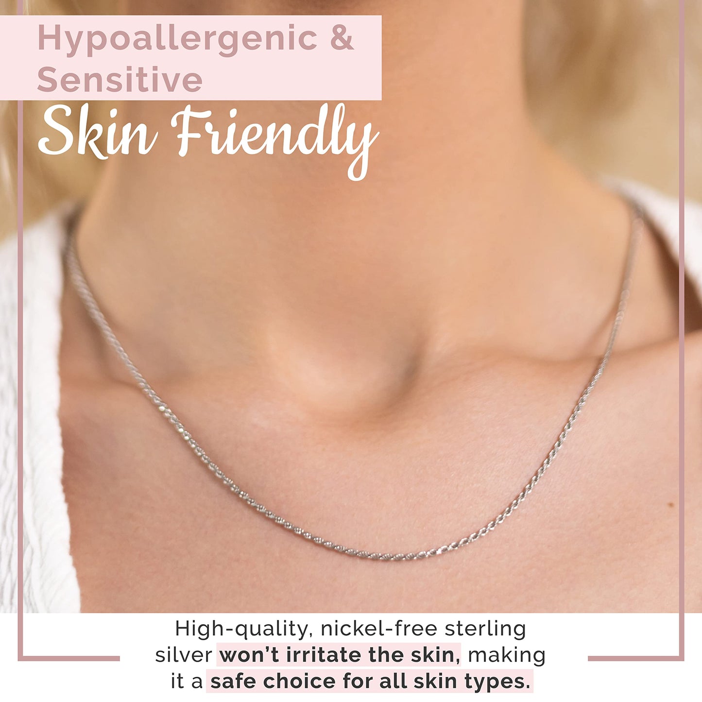 MAZZERI Rhodium Plated 925 Sterling Silver 1.3mm, 1.6mm, 2mm, 3mm Italian Rope Chain Necklace 16" - 24"