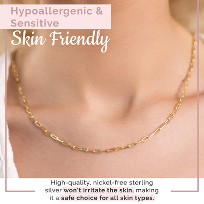 MAZZERI Solid Gold Plated Sterling Silver Italian 2.5 Paperclip Chain Necklace for Men Women, 925 Sterling Silver Made in Italy
