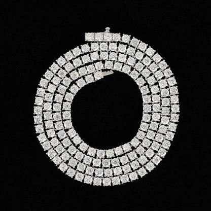 MAZZERI 3.0mm Round Cubic Zirconia Tennis Necklace For Woman And Men - White Gold Plated Hypoallergenic Faux Diamond Chain Necklace