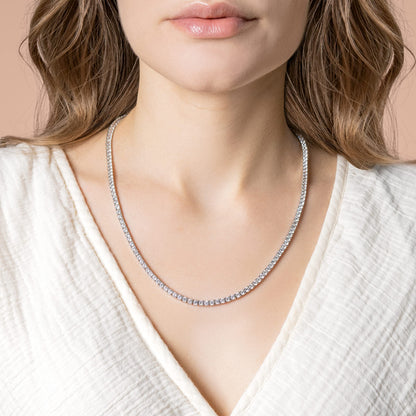 MAZZERI 3.0mm Round Cubic Zirconia Tennis Necklace For Woman And Men - White Gold Plated Hypoallergenic Faux Diamond Chain Necklace