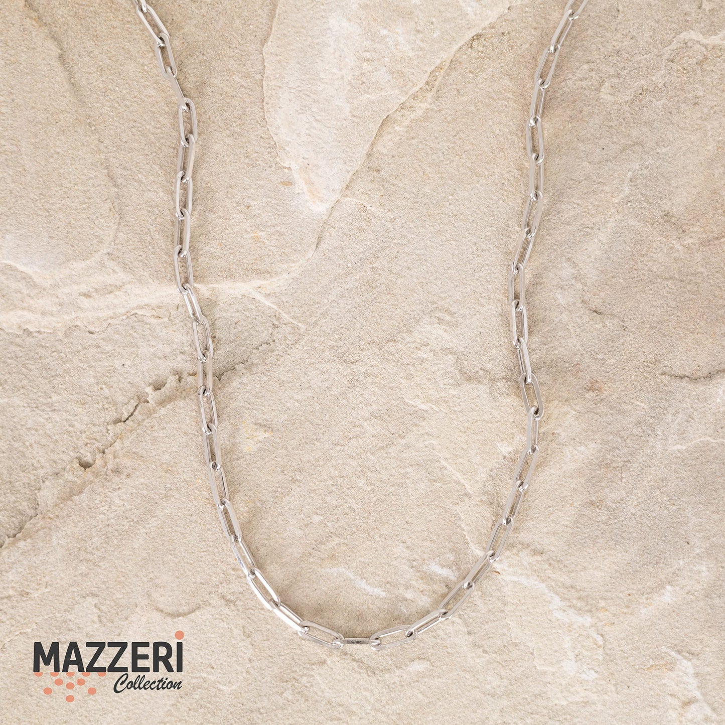 MAZZERI Rhodium Plated 925 Sterling Silver 3.5mm Paperclip Chain for Men and Women