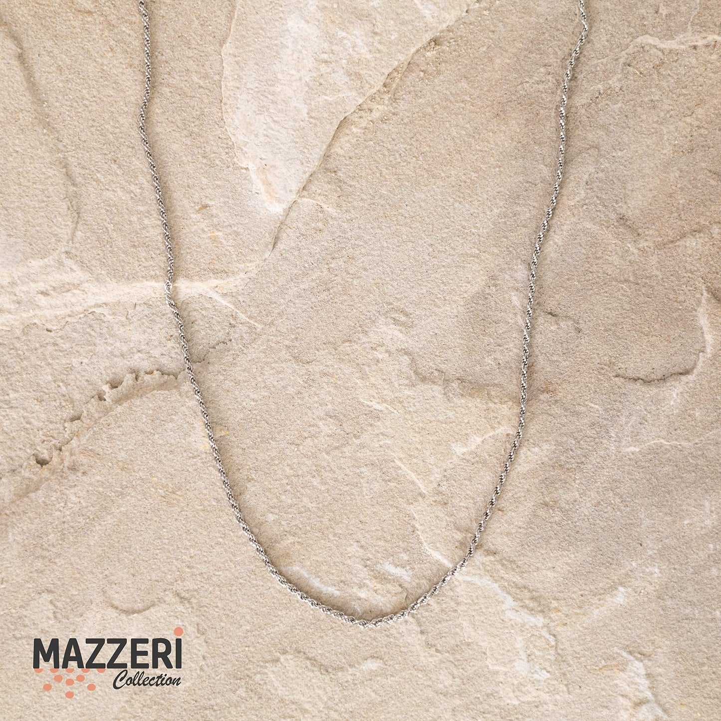MAZZERI Rhodium Plated 925 Sterling Silver 1.3mm, 1.6mm, 2mm, 3mm Italian Rope Chain Necklace 16" - 24"