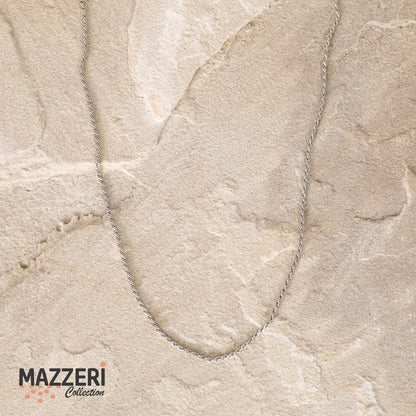 MAZZERI Rhodium Plated 925 Sterling Silver 1.3mm, 1.6mm, 2mm, 3mm Italian Rope Chain Necklace 16" - 24"