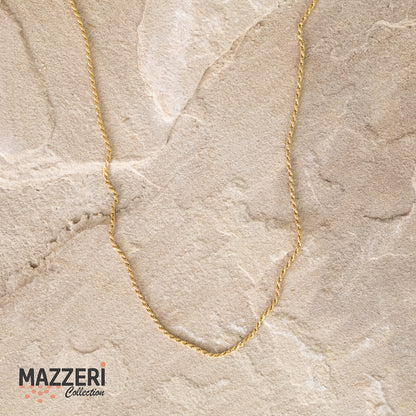 MAZZERI Solid Gold Plated Sterling Silver Italian 1.6mm Diamond-Cut Braided Rope Chain Necklace for Men Women, 925 Sterling Silver Made in Italy
